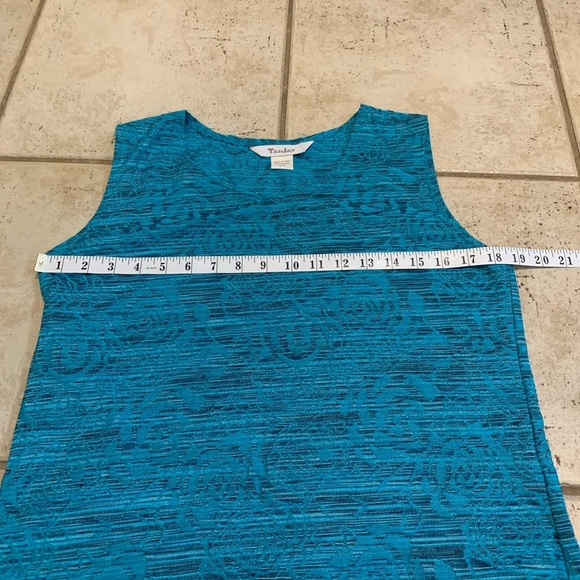 TANJAY Teal Jacquard Floral Tank Top, Size S/P - Picture 3 of 5